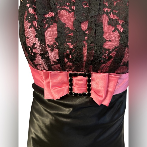 Gunne Sax by Jessica McClintock Elegant Black and Pink Strapless Maxi Dress Sz 5 - Picture 4 of 11